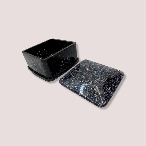 Other - Black and Silver Glitter Handmade Resin Acrylic Trinket Box, Catch all Tray